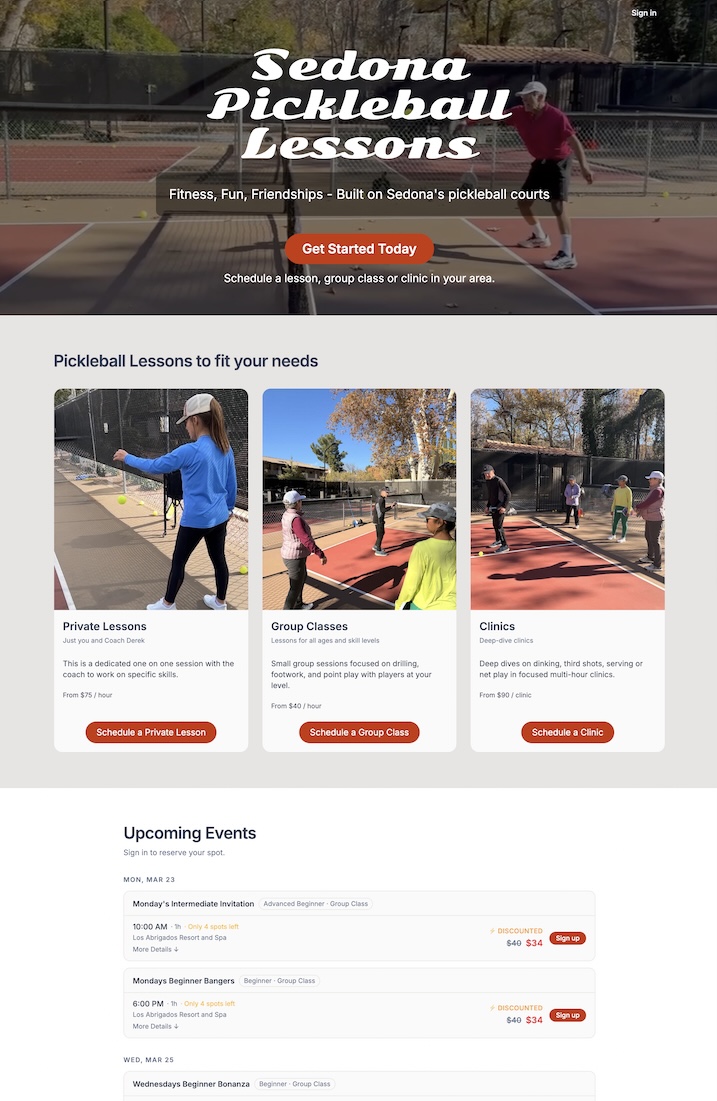 Sample CoachSite coaching page